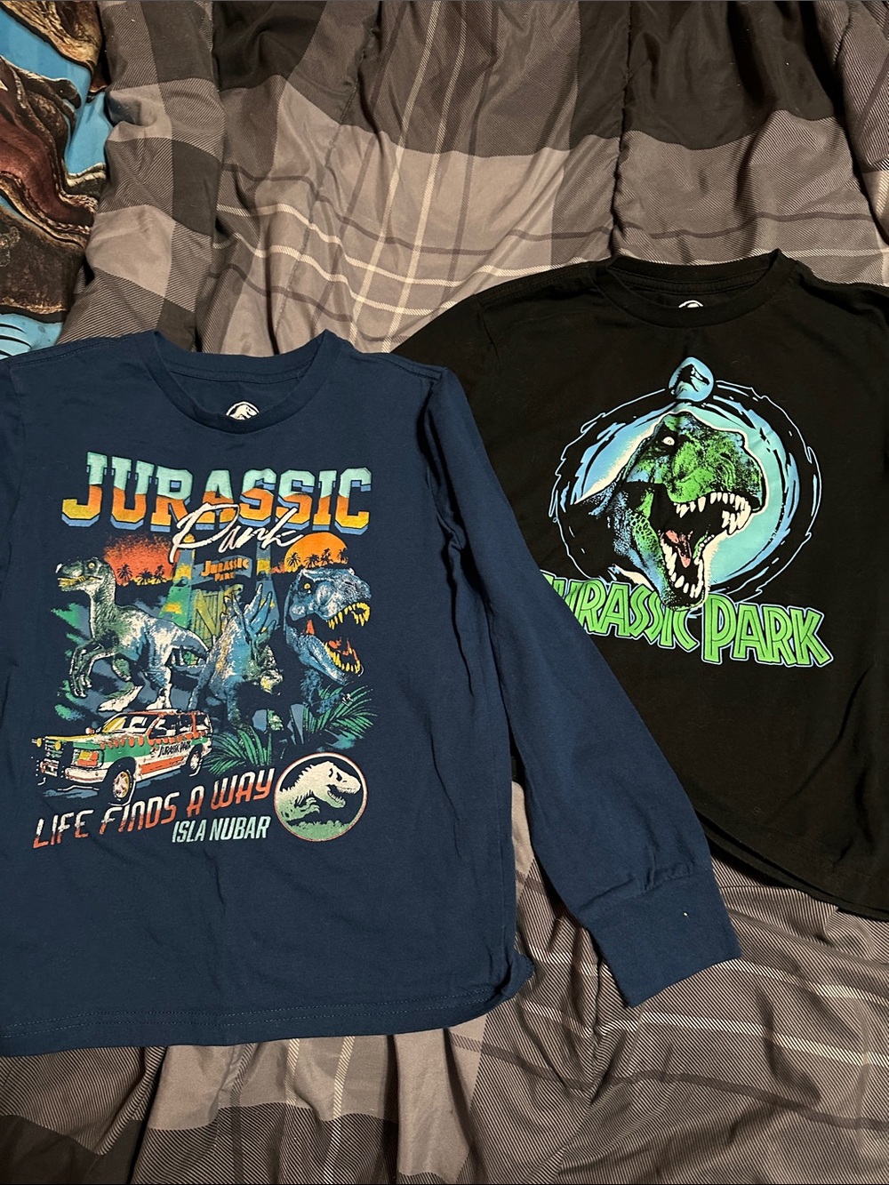Kids Long-Sleeve Tee - Blue and black tees bundle of two Jurassic world / park